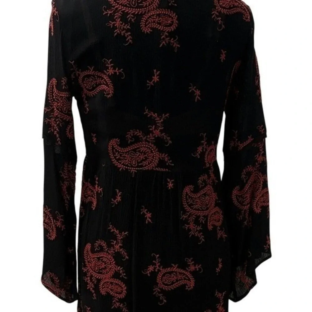 NWT Black Paisley Boho Dress Bell Sleeve Festival Western Steve Nicks Witchy - Picture 5 of 8